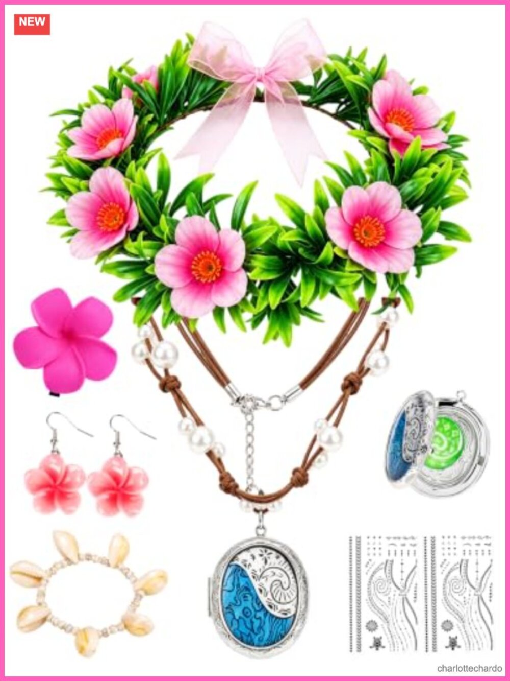 Halloween Princess Costume Accessory Set Openable Ocean Necklace 6-in-1 Tropical